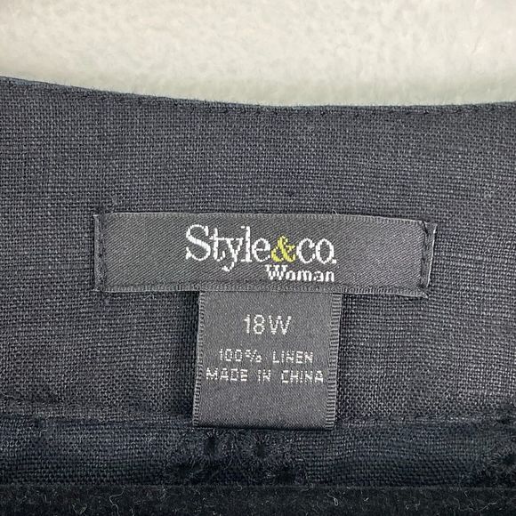 Style & Co Womens Plus 18W Black Eyelet 100% Linen Tunic Top Long Sleeve Shirt - Picture 3 of 8